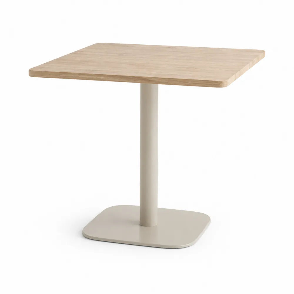 Esstisch quadratisch 70 cm x 70 cm x 75 cm MDF Holzoptik Säulentisch mit Metallfuß Beige Cremeweiß