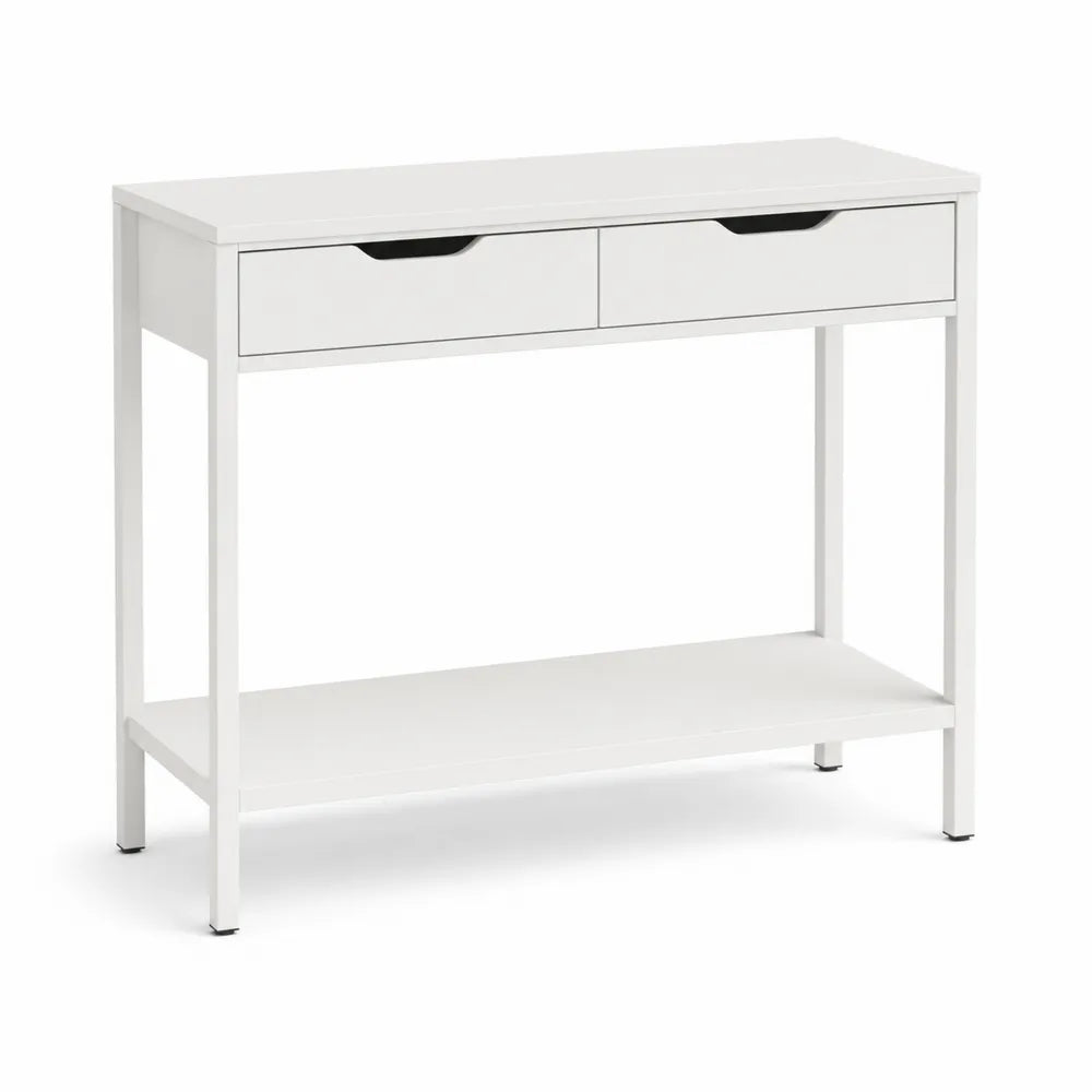 Konsolentisch 100 x 30 x 80 cm mit 2 Schubladen und Ablageboden MDF Metallrahmen Weiß rechteckig Schwarz