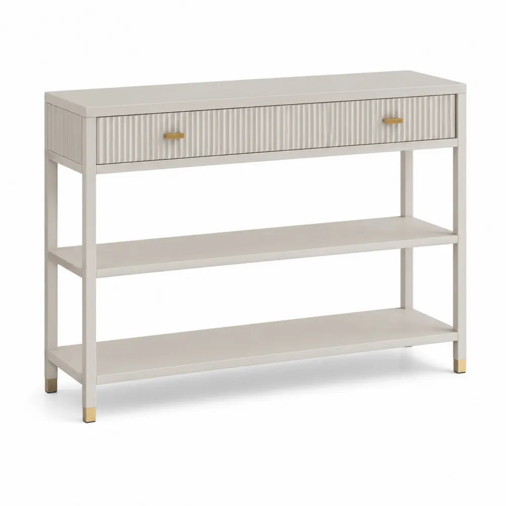 Konsolentisch Flur Aufbewahrungsmöbel mit 1 Schublade und 2 Ablageböden MDF melaminbeschichtet Stahlrahmen rechteckig Weiß Gold 100 x 30 x 80 cm