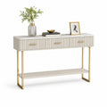 Konsolentisch 120 cm x 35 cm x 80 cm MDF Steinoptik Cremeweiß Gold Metallgestell mit drei Schubladen und offenem Ablageboden rechteckig
