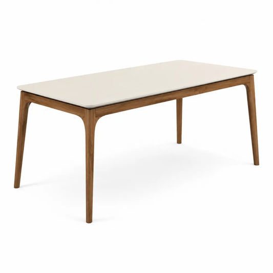 Esstisch 160 x 80 x 75 cm rechteckig MDF Tischplatte Weiß Massivholz Beine Naturholzoptik