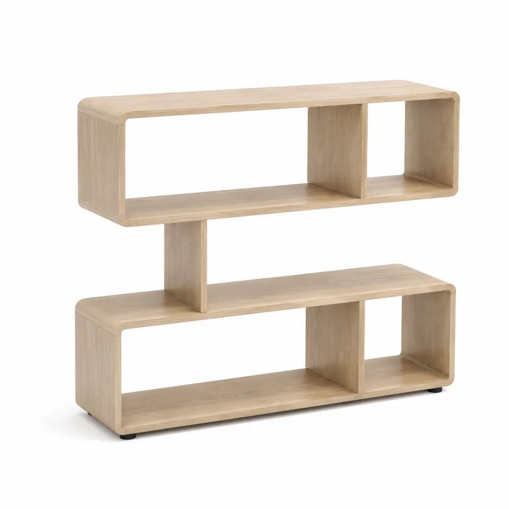 Bücherregal S-Form Standregal 120 x 30 x 120 cm Naturholz Eiche hell Holzwerkstoff offene Fächer rechteck