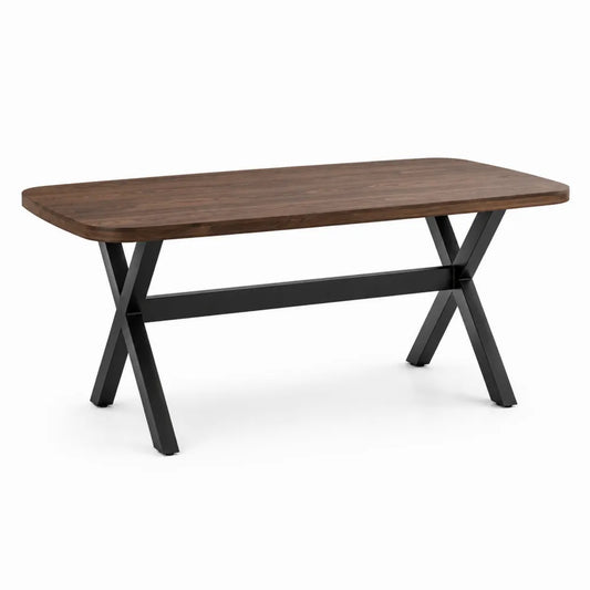 Esstisch rechteckig 180 x 90 x 75 cm Holz Walnussoptik Metallgestell Schwarz X Form