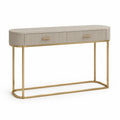 Konsolentisch 120 x 35 x 80 cm MDF Beige gerillte Front oval Tischplatte Metallgestell Gold mit 2 Schubladen