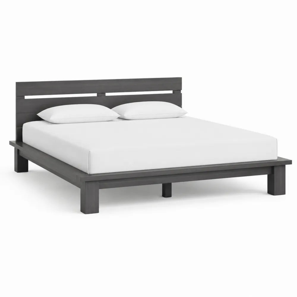 Bettgestell 160 x 200 cm Rechteck mit Kopfteil Dunkelgrau MDF Holzwerkstoff Lattenrost Rahmen Holzfüße