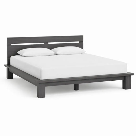 Bettgestell 160 x 200 cm Rechteck mit Kopfteil Dunkelgrau MDF Holzwerkstoff Lattenrost Rahmen Holzfüße